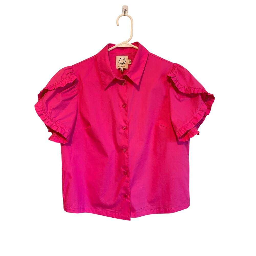 Lili & Sidonio Pink Short Ruffle Sleeve Shirt Buttons Cotton Medium Coquette